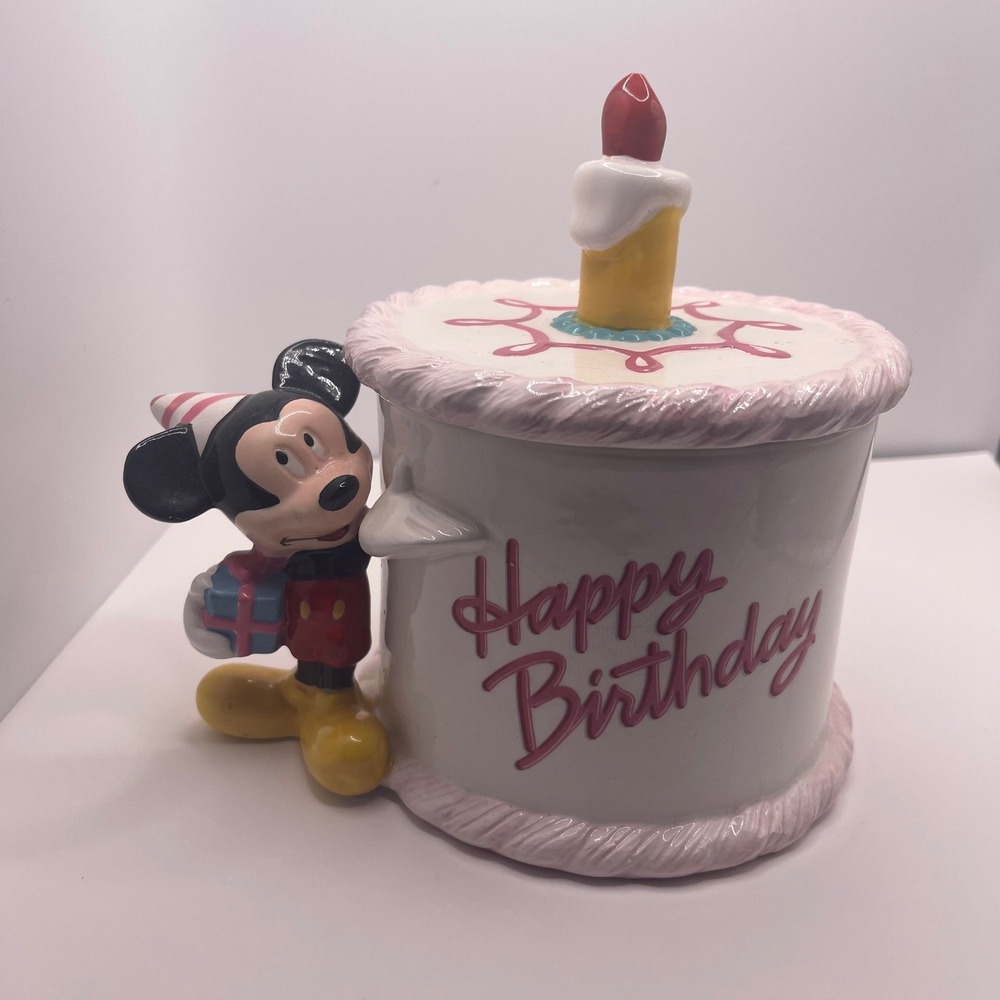 Disney Mickey‎ Mouse  BIRTHDAY CAKE TeleFlora Ceramic Planter Vase BoxTrinket